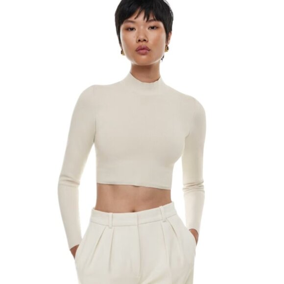 Aritzia Babaton Sculpt Knit Level Turtleneck, Long Sleeve, Crop, Matte Pearl, S - Picture 2 of 8